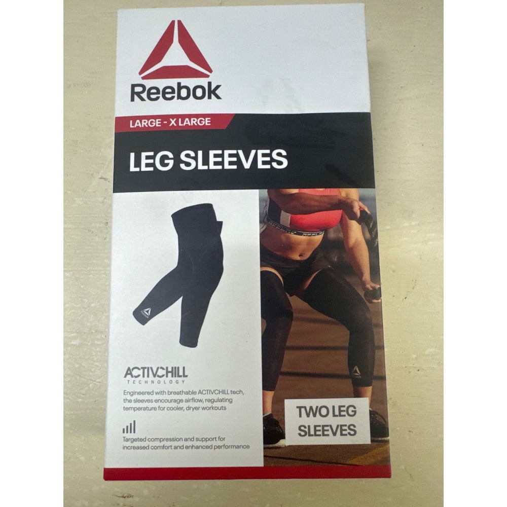 Reebok ACTIVCHILL Leg Sleeves Black L/XL Compression Support RASL-13325BK-W 2pk